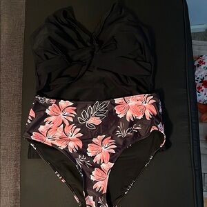 Floral Black and Pink tankini Swimsuit